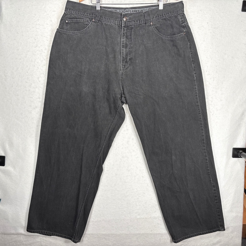 Ecko Unltd Mens Faded Black Raw & Uncut Relaxed Straight Leg Jeans W44 L34 Y2K